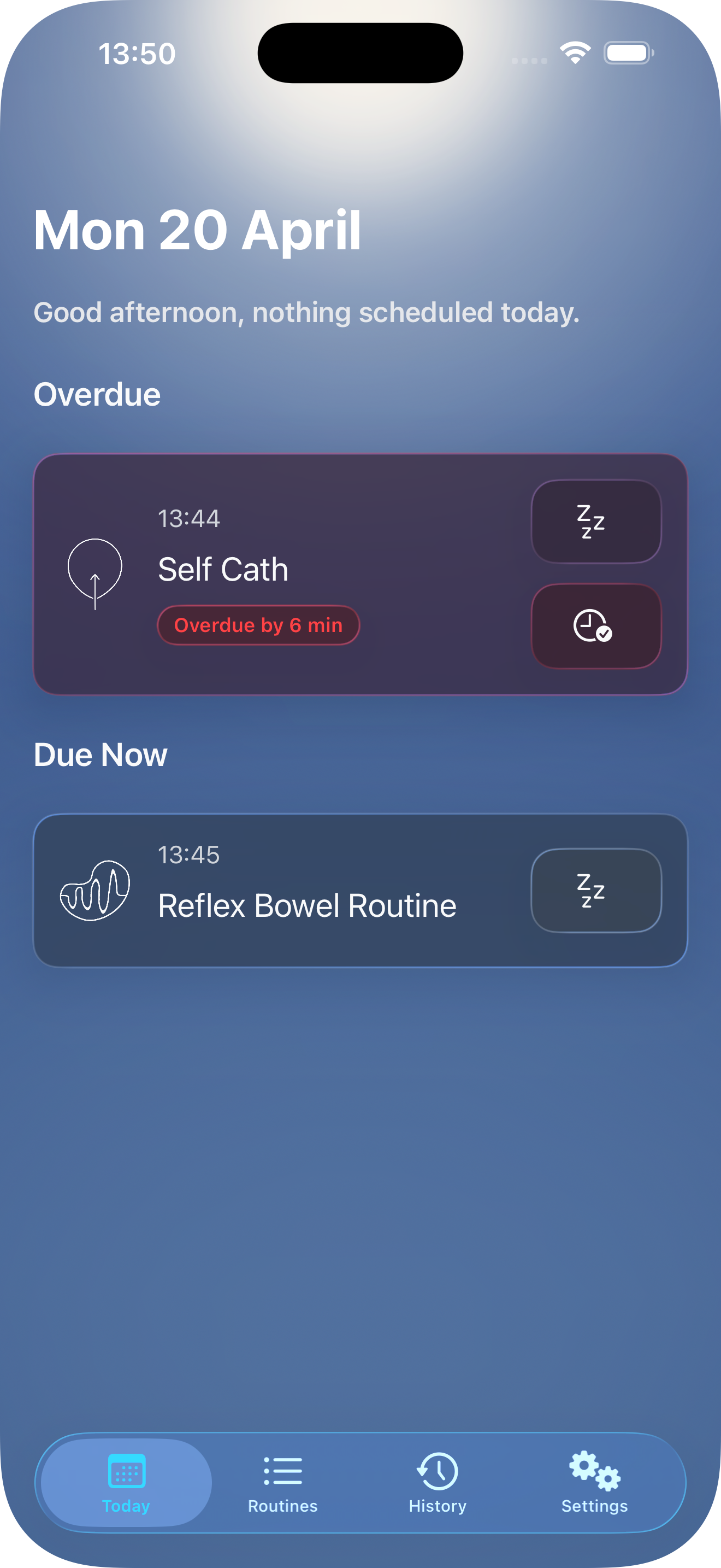 Hubly overdue routines screen