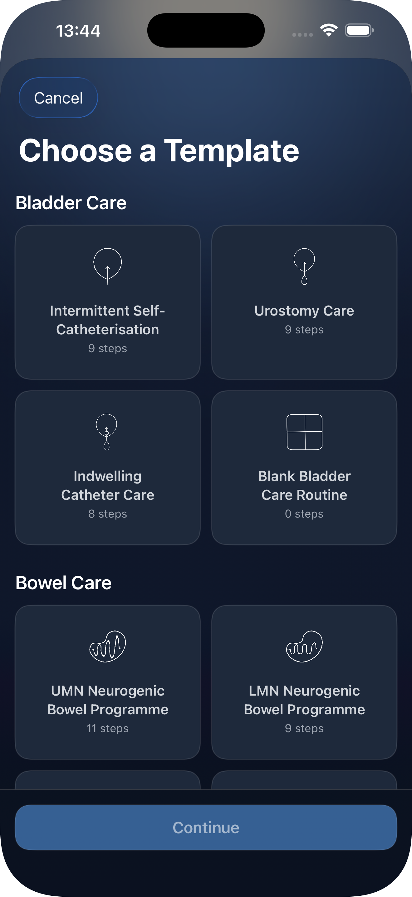 Hubly routine template library screen