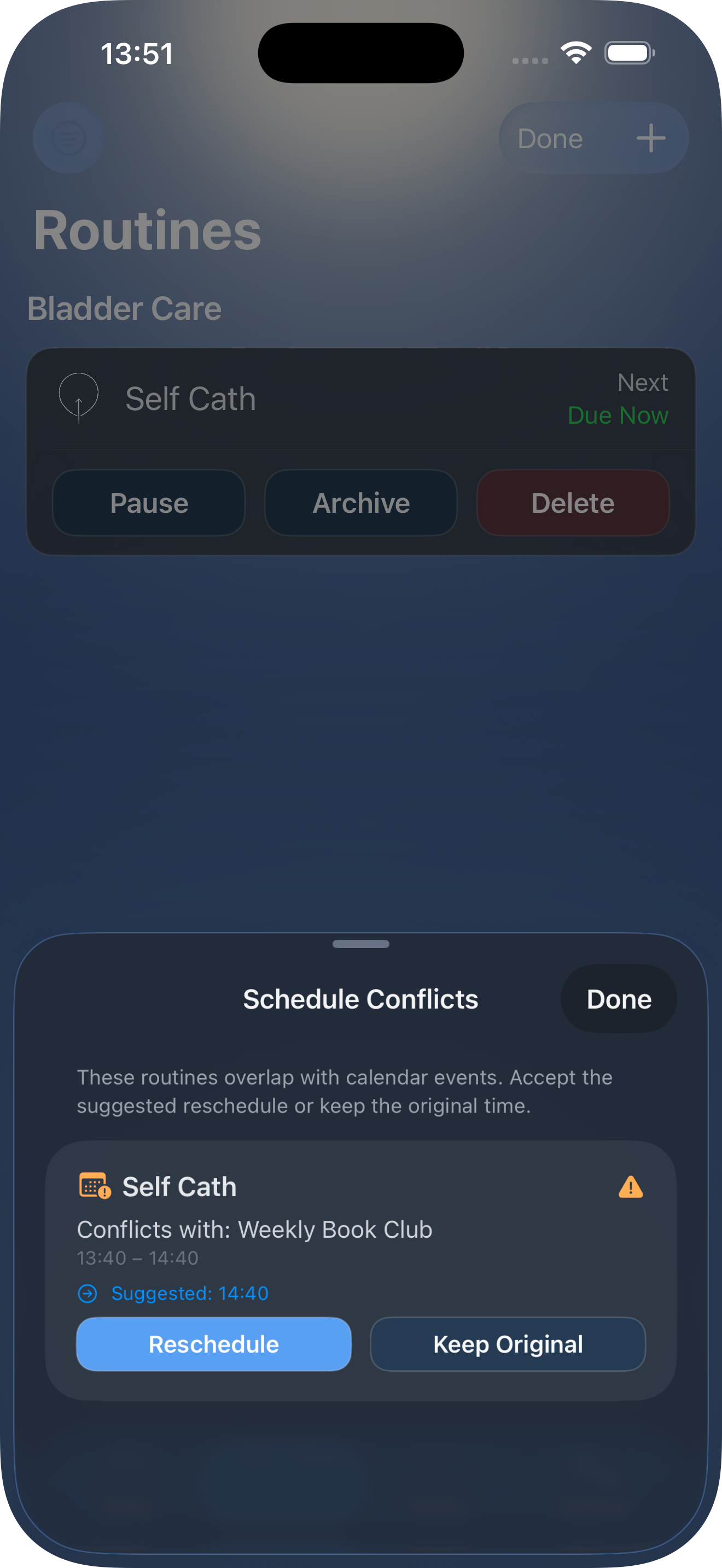 Hubly calendar clash warning screen