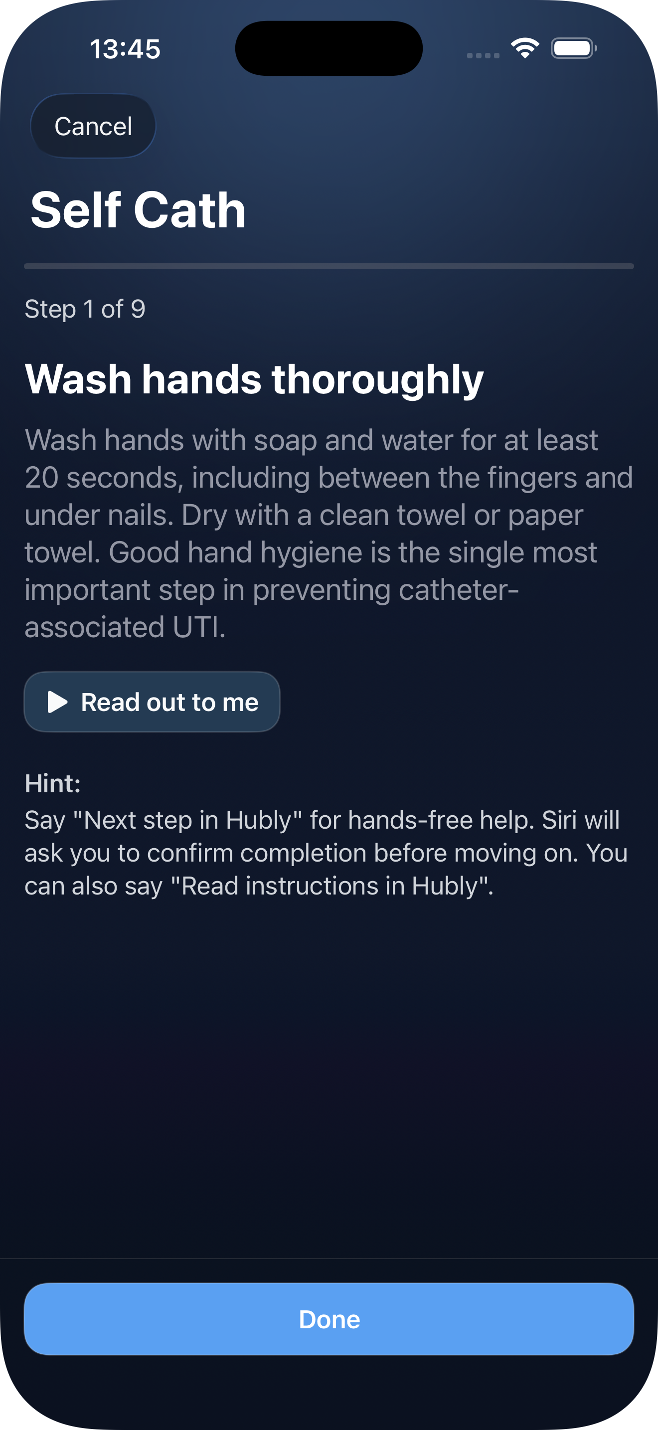 Hubly routine walkthrough screen