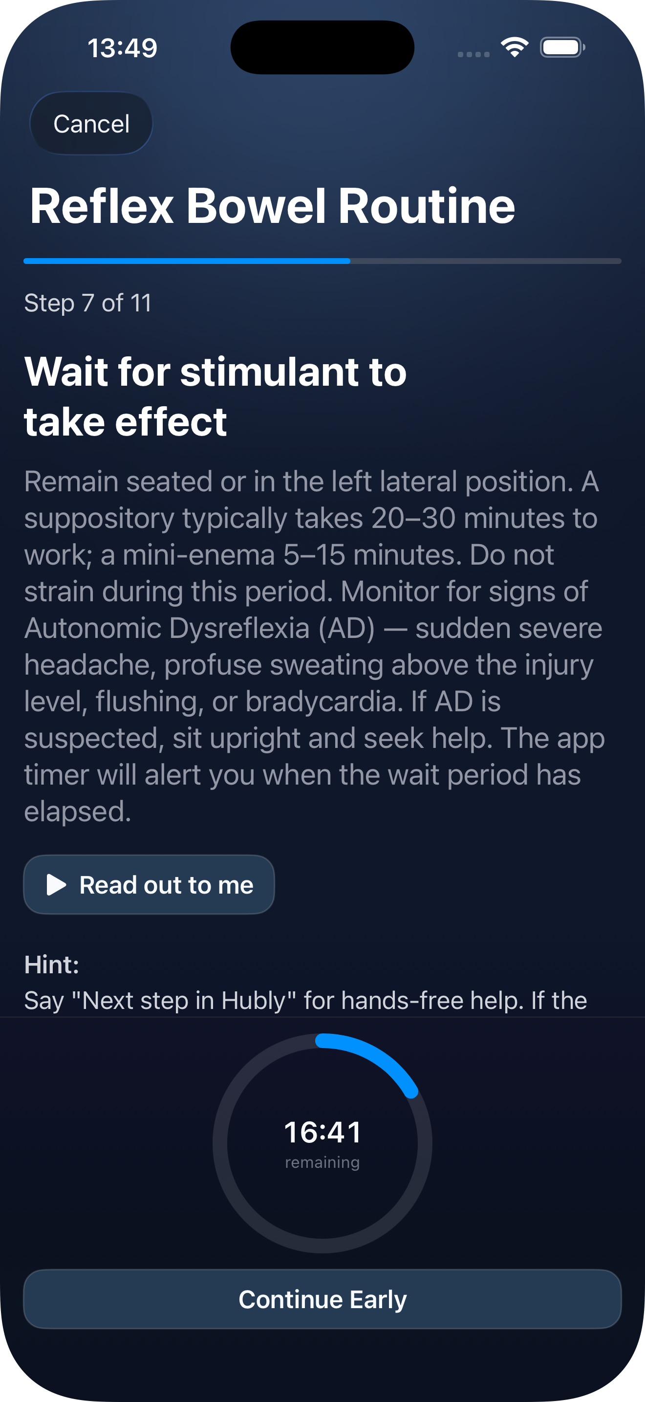 Hubly routine timer screen